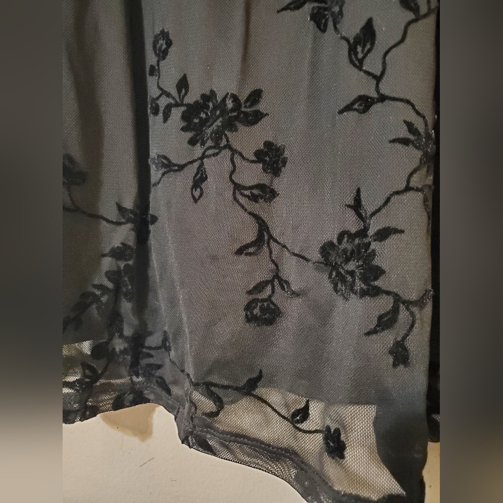 Y2K 90s Black Floral Velvet Burnout Sheer Dress NWT M Romantic Whimsigoth - Picture 2 of 7